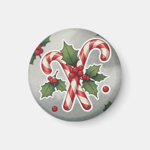 Candy Cane Duo With Holly And Berries Magnet
