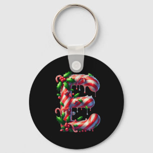 Candy Cane E Christmas Holly Delight Premium Tri-b Key Ring