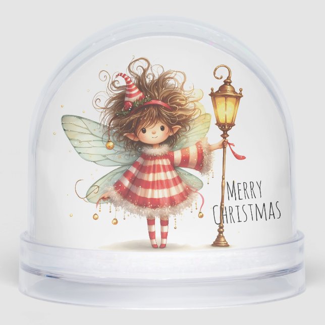 Candy Cane Fairy Holiday Card Snowglobe (Front)