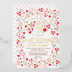 Candy Cane Floral Christmas Baby Shower Invitation