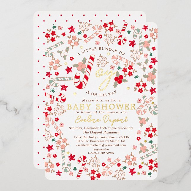Candy Cane Floral Christmas Baby Shower Invitation (Front/Back)