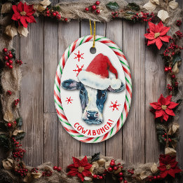 Candy Cane Frame Funny Cowabunga Cow Ceramic Tree Decoration