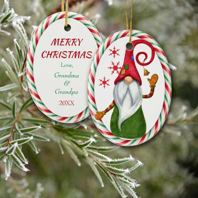 Candy Cane Frame Funny Gnome Ceramic Tree Decoration (Creator Uploaded)