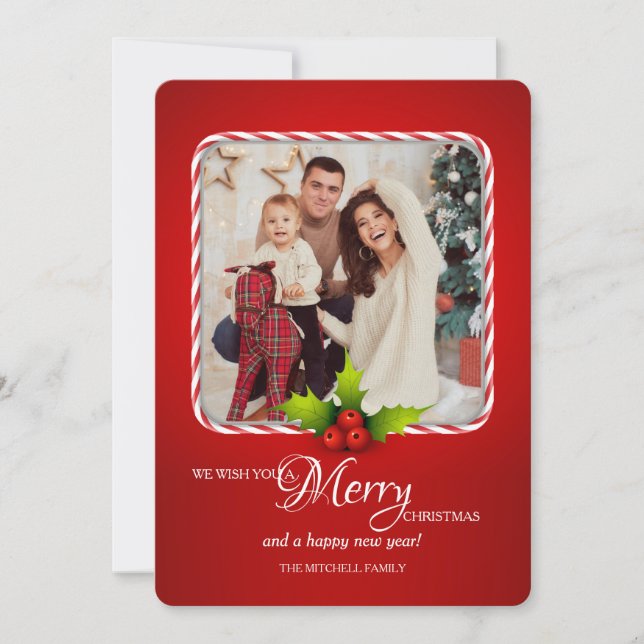 Candy Cane Frame Photo Holiday Card (Front)