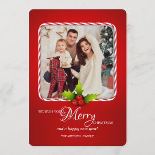 Candy Cane Frame Photo Holiday Card