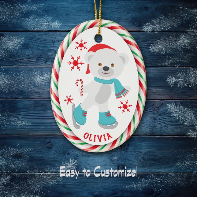 Candy Cane Frame Skating Polar Bear Ceramic Tree Decoration (Creator Uploaded)
