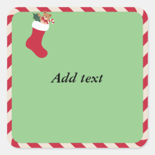 Candy Cane Frame with Christmas Stocking template Square Sticker