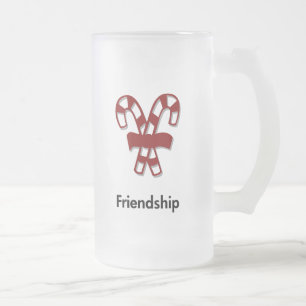 Candy Cane Friendship Frosted Glass Beer Mug