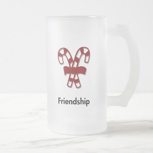 Candy Cane Friendship Frosted Glass Beer Mug (Right)
