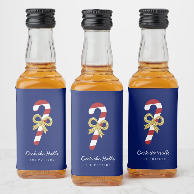 Candy Cane | Fun Christmas Blue & Gold Liquor Bottle Label (Bottles)