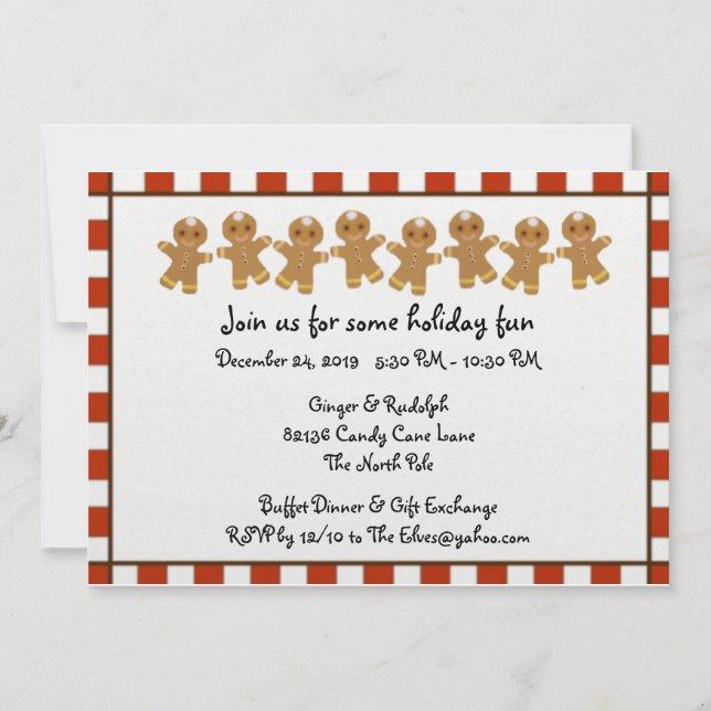 Candy Cane Gingerbread Holiday Party Invitations (Front)