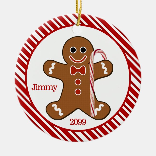 Candy Cane Gingerbread Man Christmas Ornament (Front)