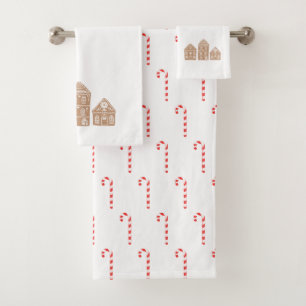 Candy Cane Gingerbread Pattern Bath Towel Set
