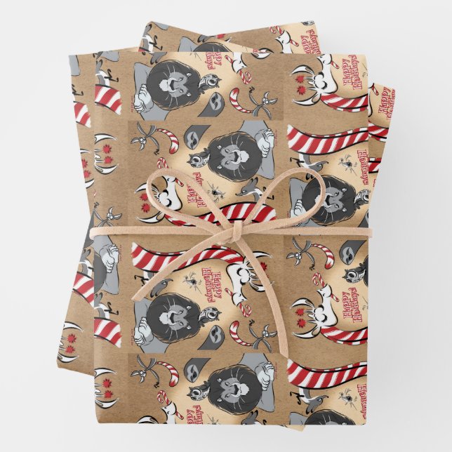 CANDY CANE GIRAFFE & FRIENDS by Jeff Willis Art Wrapping Paper Sheet (In situ)