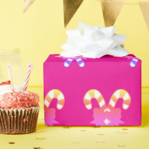 Candy Cane Girls Pink Birthday Christmas  Wrapping Paper