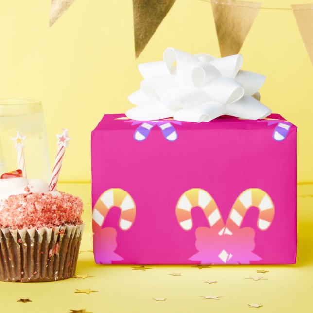 Candy Cane Girls Pink Birthday Christmas  Wrapping Paper (Birthday Party)