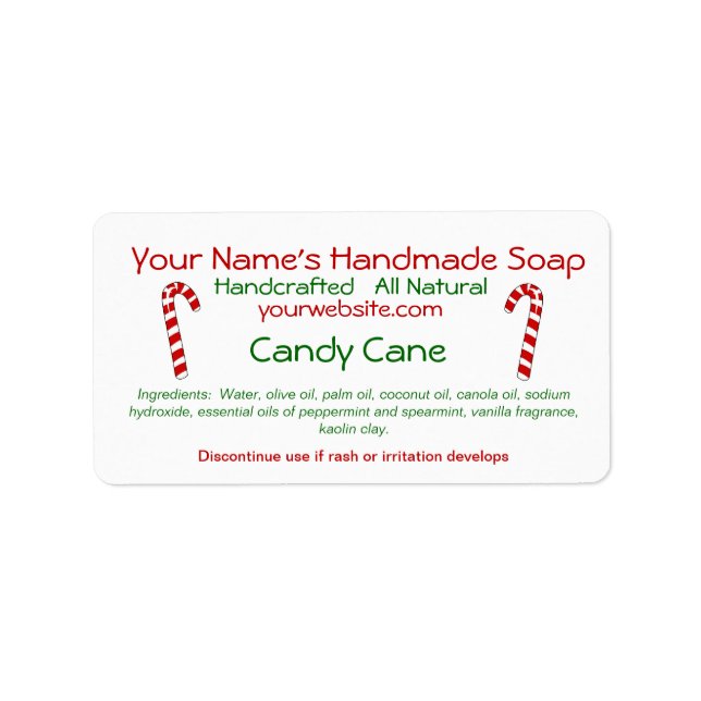 Candy Cane Handmade Christmas Soap Labels Template (Front)