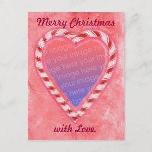 Candy Cane Heart Add Photo Christmas Postcards