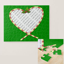 Candy Cane Heart Add Your Photo Frame Jigsaw Puzzle