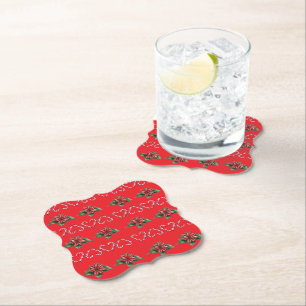 Candy Cane Heart and Holly Pattern – Festive Chris Paper Coaster