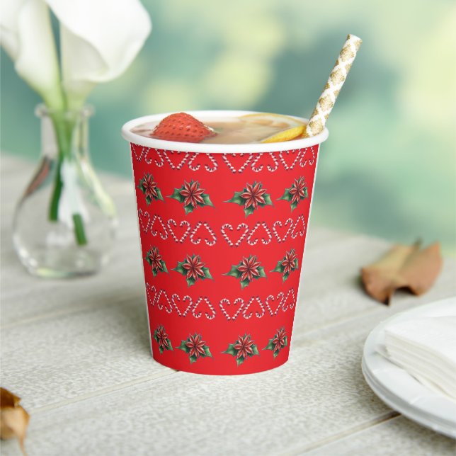 Candy Cane Heart and Holly Pattern – Festive Chris Paper Cups (Insitu)