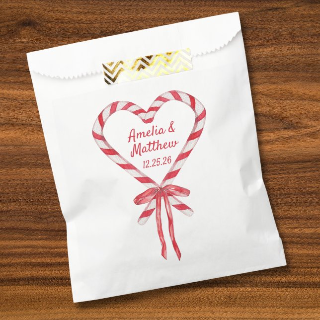 Candy Cane Heart & Bow | Custom Christmas Wedding Favour Bags (Creator Uploaded)