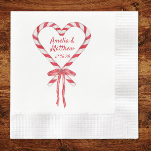 Candy Cane Heart & Bow   Custom Christmas Wedding Napkin