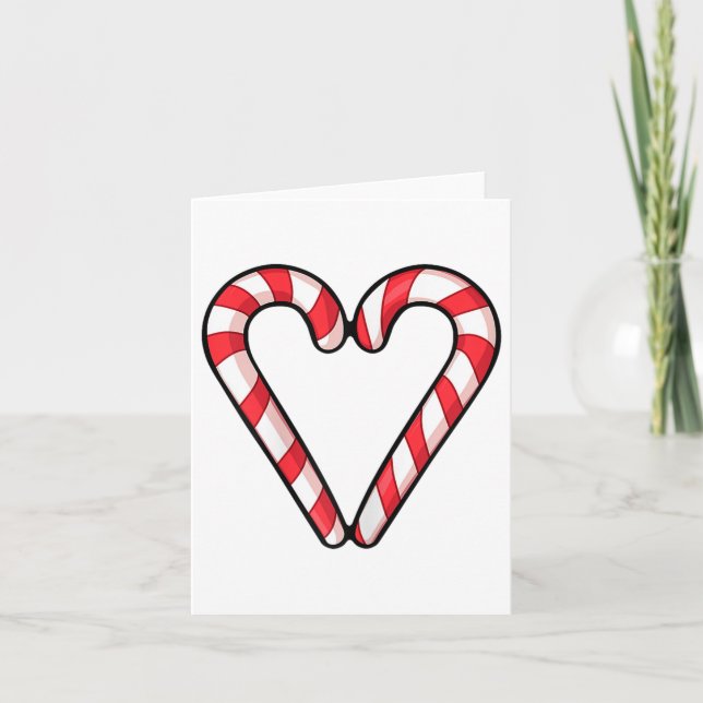 Candy Cane Heart Christmas Cute Holiday Red White  Card (Front)
