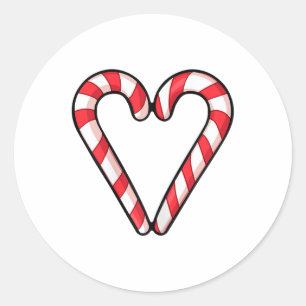 Candy Cane Heart Christmas Cute Holiday Red White  Classic Round Sticker