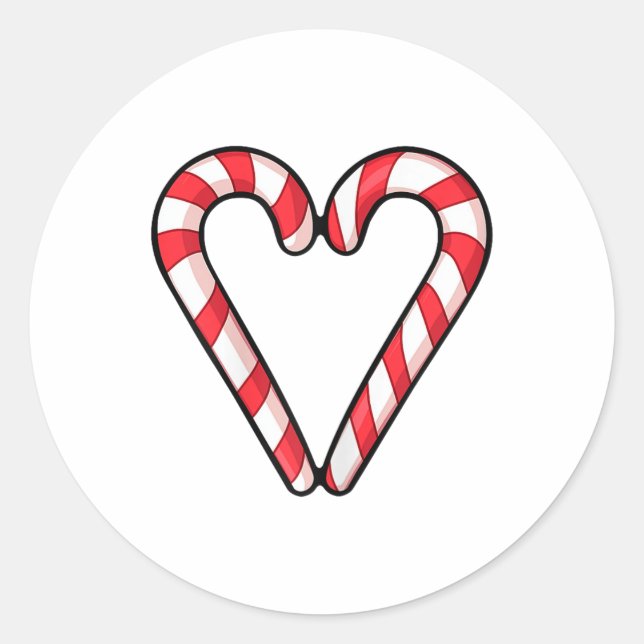 Candy Cane Heart Christmas Cute Holiday Red White  Classic Round Sticker (Front)