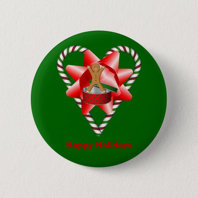 Candy Cane Heart Christmas Holiday Button Pin (Front)