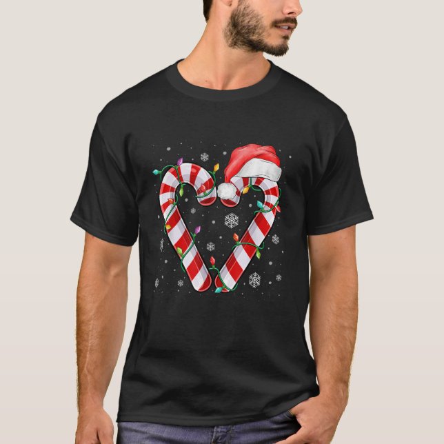 Candy Cane Heart Christmas Lights Santa Hat Xmas P T-Shirt (Front)