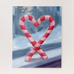 Candy Cane Heart Christmas Painting Jigsaw Puzzle