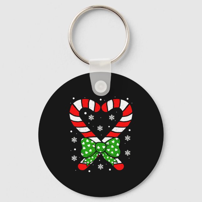 Candy Cane Heart Coquette Bow Christmas Toddler Ki Key Ring (Front)