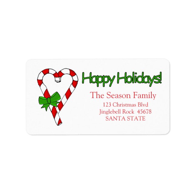 Candy Cane Heart  Happy Holidays address label (Front)