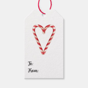 Candy Cane Heart Illustration Snowflake Pattern Gift Tags