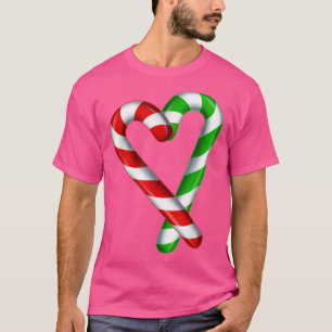 Candy Cane Heart Merry and Bright Red Green Candy  T-Shirt