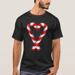Candy Cane Heart Merry and Bright Red White Candy  T-Shirt