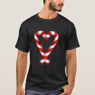 Candy Cane Heart Merry and Bright Red White Candy  T-Shirt