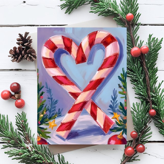 Candy Cane Heart Merry Christmas Holiday Card (Creator Uploaded)