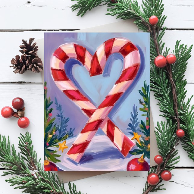 Candy Cane Heart Merry Christmas Holiday Postcard (Creator Uploaded)