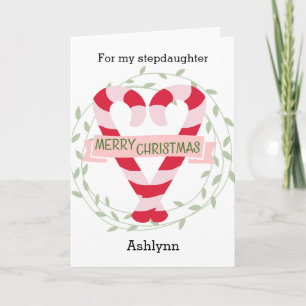 Candy Cane Heart Merry Christmas Stepdaughter Holiday Card