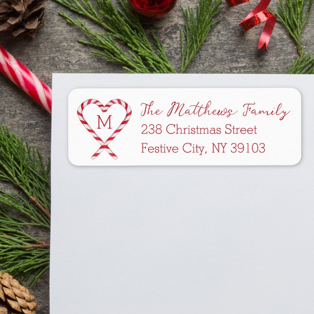 Candy Cane Heart Monogram Christmas Return Address (Creator Uploaded)