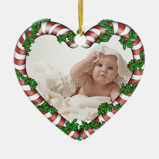 Candy Cane Heart Photo Ornament (Front)