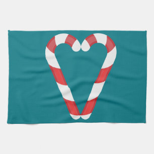 candy cane heart tea towel