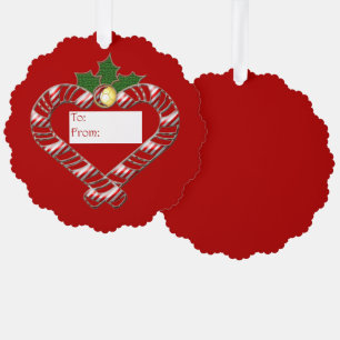 Candy cane heart with to from section gift tag tree decoration card