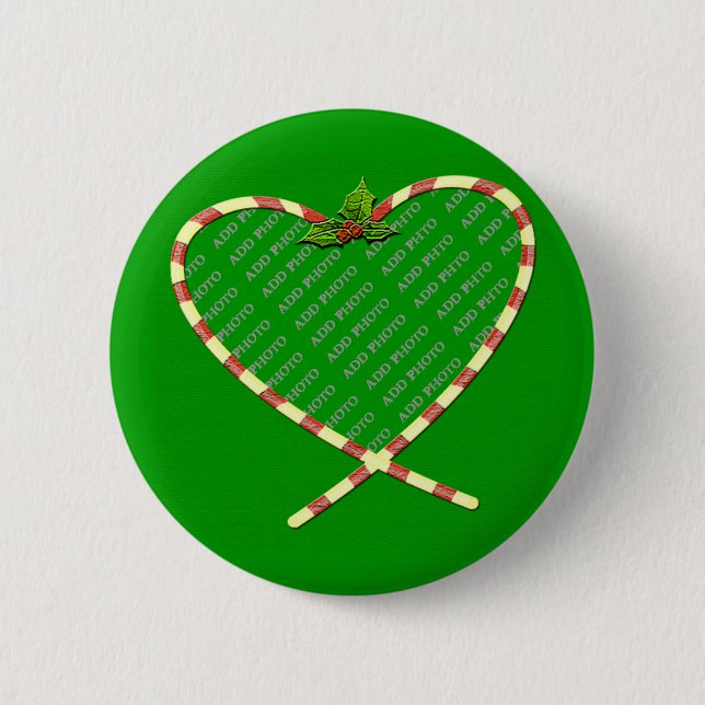 Candy Cane Heart Your Photo 6 Cm Round Badge (Front)