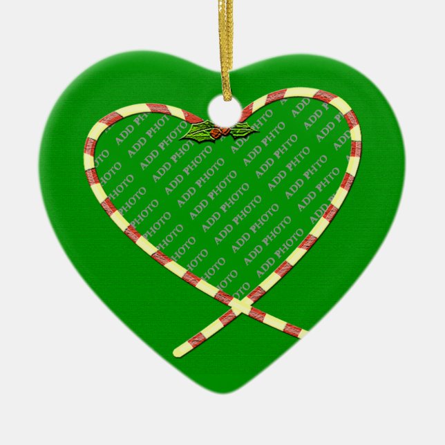 Candy Cane Heart Your Photo Ceramic Tree Decoration (Front)