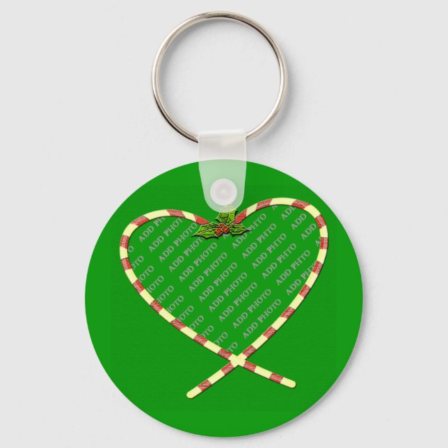 Candy Cane Heart Your Photo Key Ring (Front)
