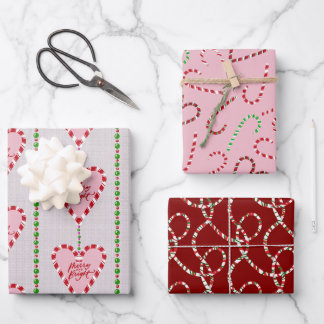 candy cane hearts and ribbons gift wrap